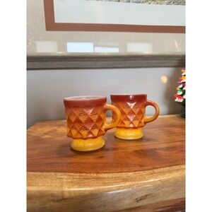 Vintage Fire-King Kimberly Orange Ombre Pedestal Mugs Set of 2 Anchor Hocking